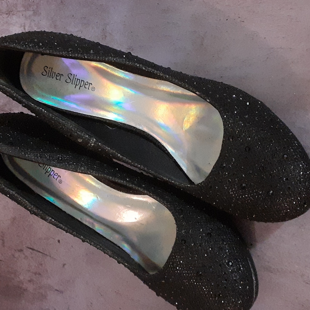 black heels with black rhinestones